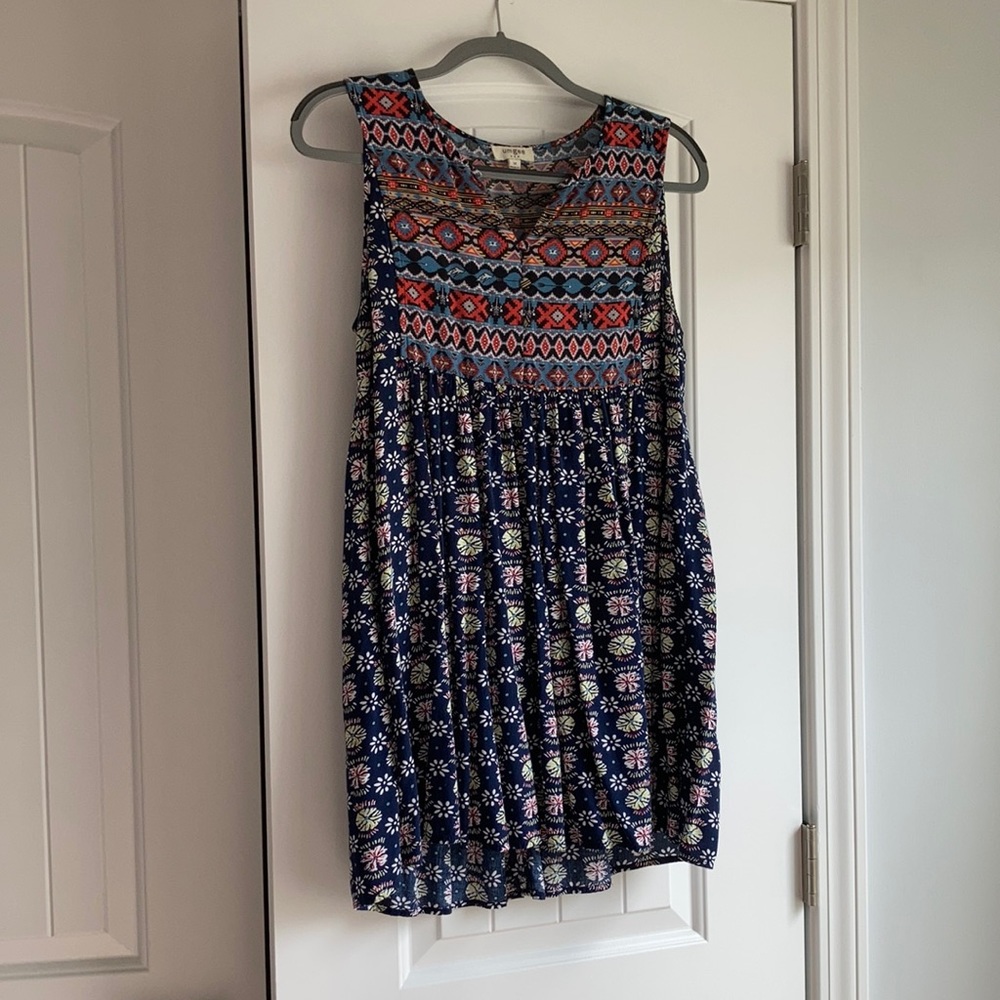 Umgee Navy Sleeveless Print Dress